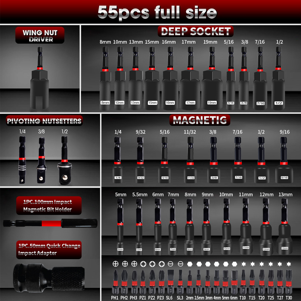 55PCS Magnetic Impact Nut Driv - Power Tools For Sale review and price
